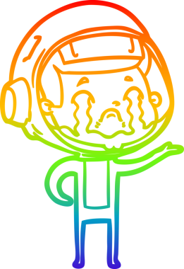 Gökkuşağı gradyan çizgi çizimi bir insan tarafından çizilmiş ağlayan astronot