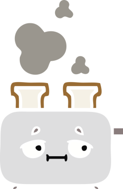 Bir insan tarafından çizilmiş bir tost makinesinin düz renkli retro karikatürü