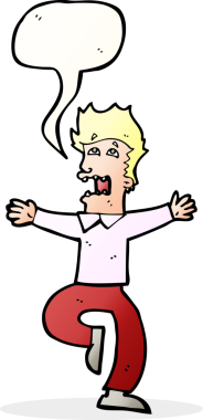 Bir insan tarafından çizilmiş, konuşma balonuyla dehşete düşmüş bir adam.