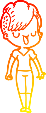 Hipster saç kesimi bir insan tarafından çizilmiş güzel bir çizgi film kızı çizimi.