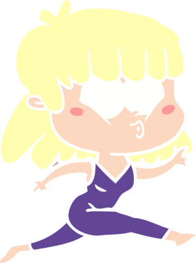 Bir insan tarafından çizilen düz renkli çizgi film kadını