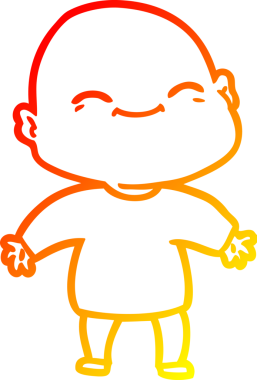 Bir insan tarafından çizilmiş mutlu, kel bir adamın sıcak çizgi çizimi.