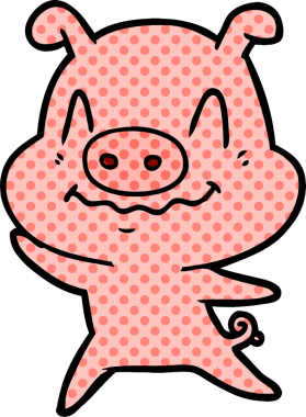 Bir insan tarafından çizilmiş sinirli çizgi film domuzu.