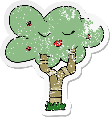 Bir insan tarafından çizilmiş karikatür ağacının sıkıntılı çıkartması.