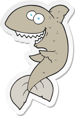 Bir insan tarafından çizilmiş karikatür köpekbalığı etiketi.