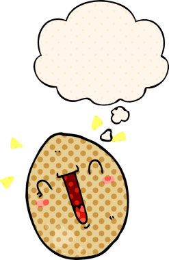 Çizgi roman tarzında bir insan tarafından çizilmiş düşünce baloncuklu mutlu yumurta.