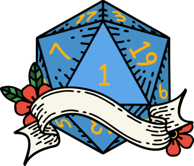 Retro Dövme Biçimi Doğal Bir d20 zar bir insan tarafından çizildi