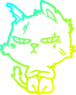 Bir insan tarafından çizilmiş sert bir çizgi film kedisinin soğuk gradyan çizimi