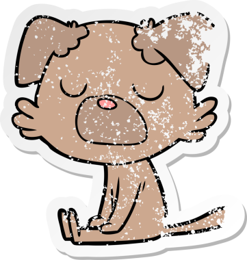 Bir insan tarafından çizilmiş bir karikatür köpeğinin sıkıntılı çıkartması.