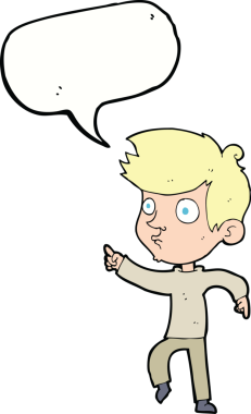 Bir insan tarafından çizilmiş konuşma balonu olan çizgi film çocuğu.