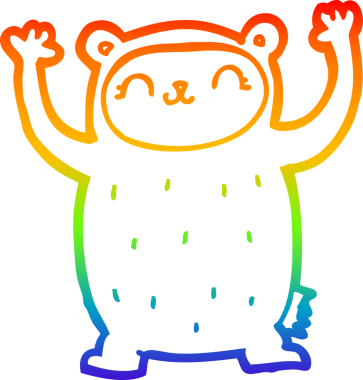 Gökkuşağı gradyanı çizimi. Bir insan tarafından çizilmiş şirin bir ayı çizgi filmi.