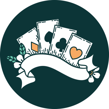 Bir insan tarafından çizilmiş kartların ve pankartın ikonik dövme şekli