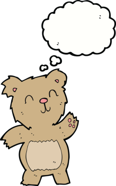 Bir insan tarafından çizilmiş düşünce balonlu oyuncak ayı.