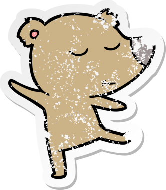 Bir insan tarafından çizilmiş mutlu bir ayı çizgi filminin hüzünlü çıkartması.