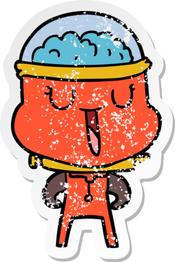 Bir insan tarafından çizilmiş mutlu çizgi film robotunun sıkıntılı çıkartması.