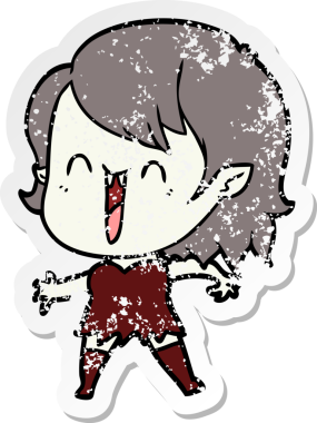 Bir insan tarafından çizilmiş mutlu vampir kız çizgi filminin kederli çıkartması.