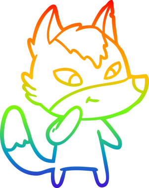 Gökkuşağı gradyan çizgisi. Bir insan tarafından çizilmiş dost bir kurt çizgi filmi.