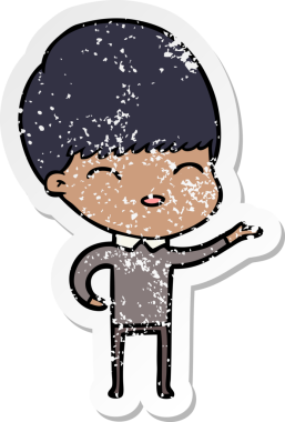 Bir insan tarafından çizilmiş mutlu çizgi film çocuğunun sıkıntılı çıkartması.