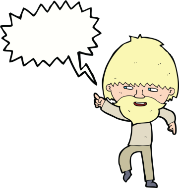 Çizgi film sakallı adam bir insan tarafından çizilmiş konuşma balonuyla işaret ediyor ve gülüyor.