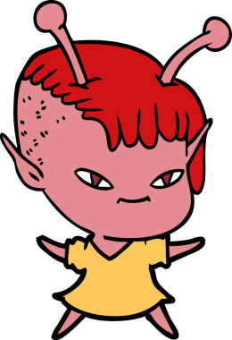 Bir insan tarafından çizilmiş sevimli uzaylı kız çizgi filmi.