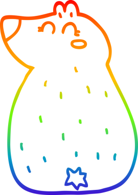 Gökkuşağı gradyanı çizimi. Bir insan tarafından çizilmiş şirin bir ayı çizgi filmi.