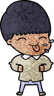 Çizgi filmci çocuk bir insan tarafından çizilmiş dili dışarı çıkarıyor.