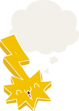 Düşünce baloncuğu ile bir insan tarafından çizilmiş karikatür yıldırımı