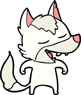 Bir insan tarafından çizilmiş gülen bir kurt.