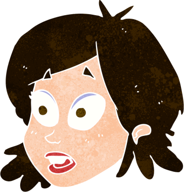 Bir insan tarafından çizilmiş, şaşırmış bir kadın yüzü.