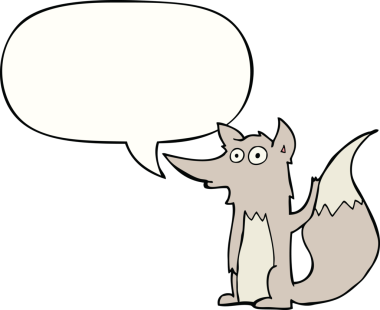 Bir insan tarafından çizilmiş konuşma balonlu bir kurt.