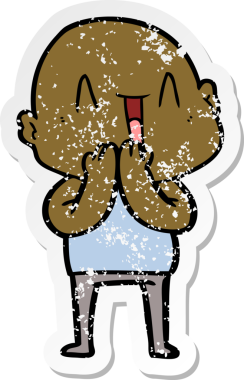 Bir insan tarafından çizilmiş mutlu, kel bir adamın sıkıntılı çıkartması.