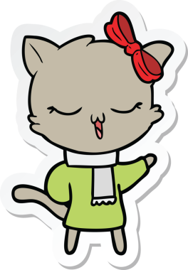 Bir insan tarafından çizilmiş kafasında fiyonk olan çizgi film kedisinin çıkartması.