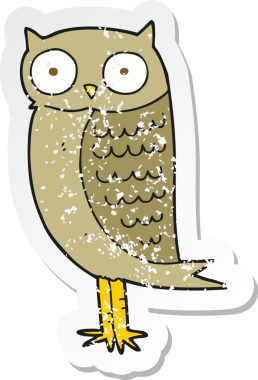 Bir insan tarafından çizilmiş bir baykuşun gerilmiş çıkartması.