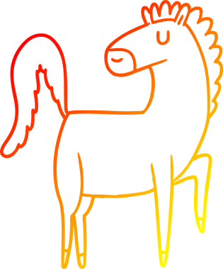 Bir insan tarafından çizilmiş mutlu çizgi film atının sıcak çizgi çizimi