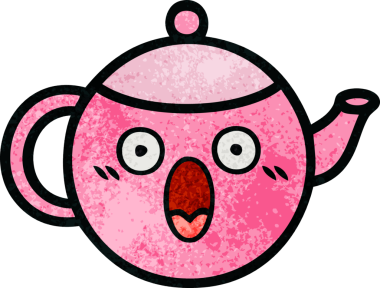 Bir insan tarafından çizilmiş bir çaydanlığın retro grunge desen karikatürü