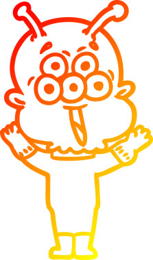 Bir insan tarafından çizilmiş mutlu çizgi film uzaylısının sıcak çizgi çizimi