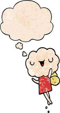 Bir insan tarafından çizilmiş grunge desenli düşünce baloncuğu olan sevimli çizgi film başı yaratığı.