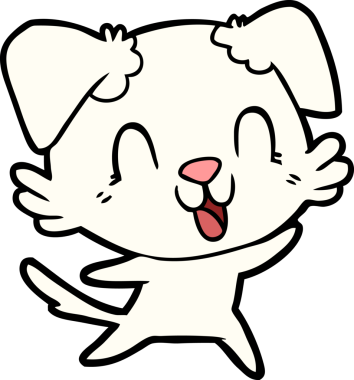 Bir insan tarafından çizilmiş gülen çizgi film köpeği.