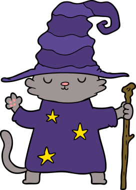 bir insan tarafından çizilmiş çizgi film kedi sihirbazı