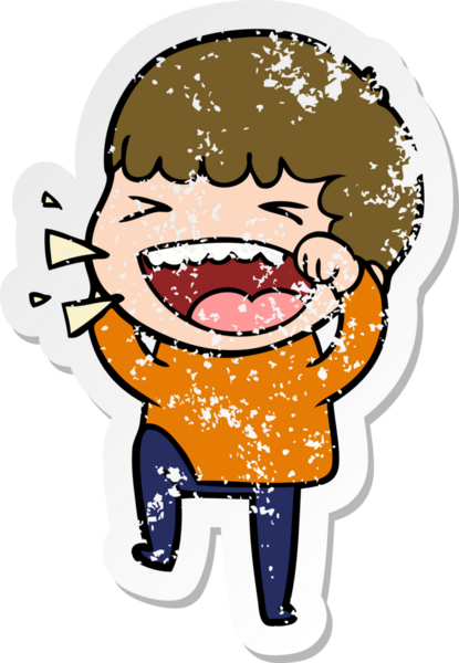 Bir insan tarafından çizilmiş gülen bir karikatür çıkartması.