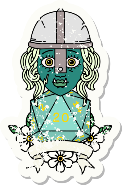 Retro Dövme Tarzı Yarı Ork Dövüşçüsü Bir insan tarafından çizilmiş doğal yirmi zar atışıyla