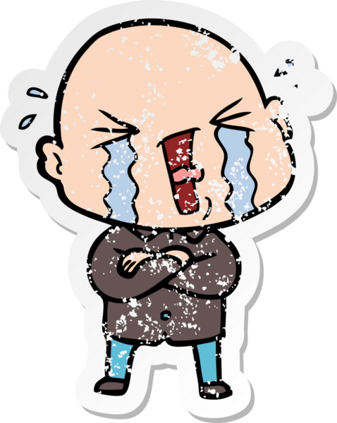 Bir insan tarafından çizilmiş ağlayan kel bir adamın sıkıntılı çıkartması.
