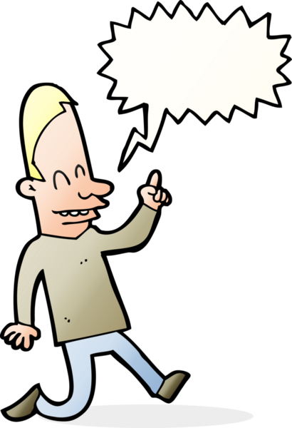 Bir insan tarafından çizilmiş konuşma balonuyla işaret eden mutlu adam çizgi filmi.