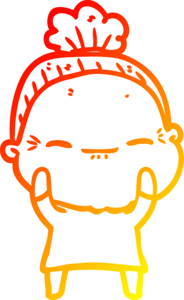 Bir insan tarafından çizilmiş barışçıl, yaşlı bir kadının sıcak çizgi çizimi.