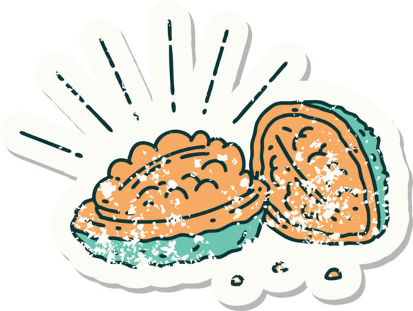 Bir insan tarafından çizilmiş eski dövme stili ceviz etiketi.