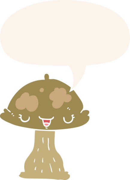 bir insan tarafından çizilmiş, konuşma baloncuklu çizgi film mantarı.