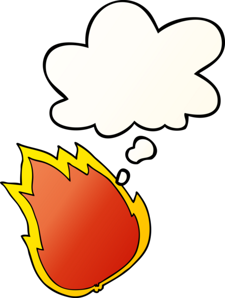 Düşünce baloncuğu olan çizgi film ateşi bir insan tarafından çizilmiş.