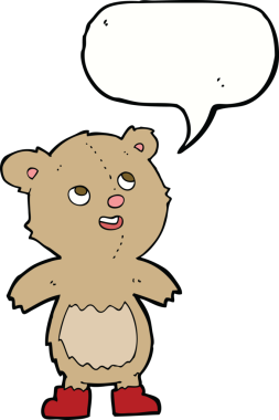 Bir insan tarafından çizilmiş konuşma balonlu oyuncak ayı.