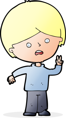 çizgi film mutsuz çocuk bir insan tarafından çizilmiş barış işareti veriyor