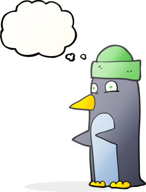 Bir insan tarafından çizilmiş serbest çizim baloncuk penguen şapkası.